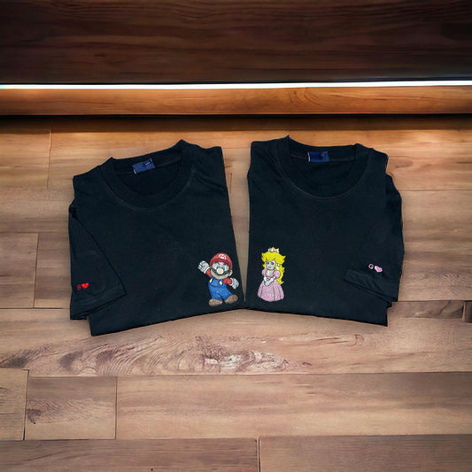 t-shirt mario bros /peache cuore
